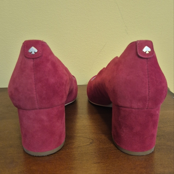 Kate Spade New York MINDIE Red Suede Leather Scalloped Block Heels/Pumps(7) - Picture 5 of 7
